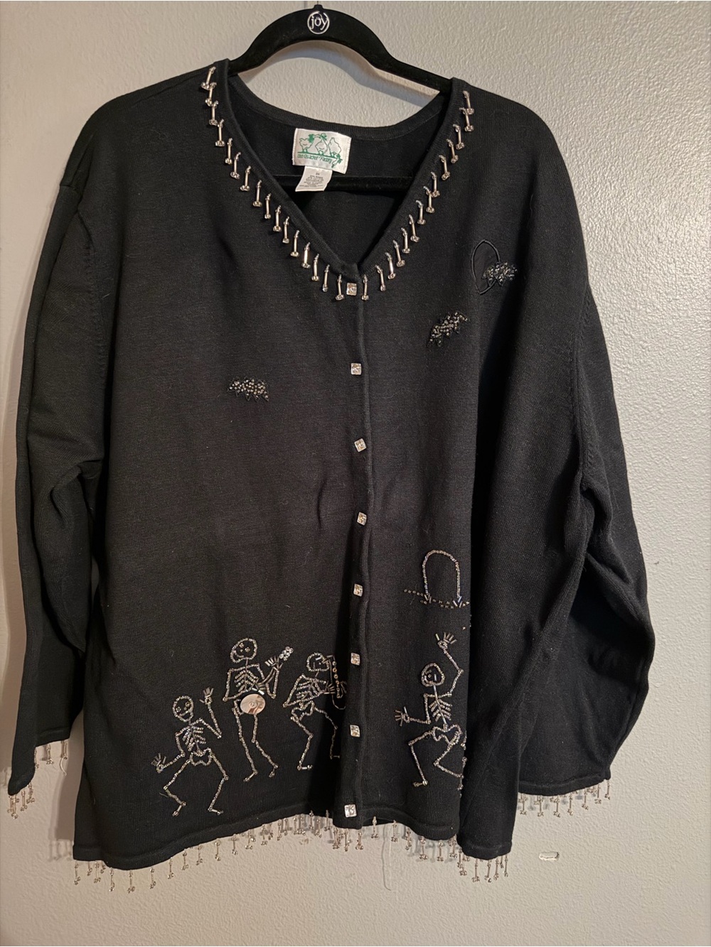Quacker Factory 3X Halloween Skeleton Beaded Cardigan Sweater Plus Size